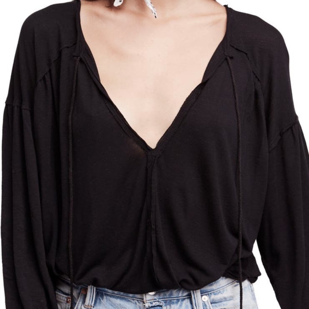 Free People Just a Henley Top Black XS